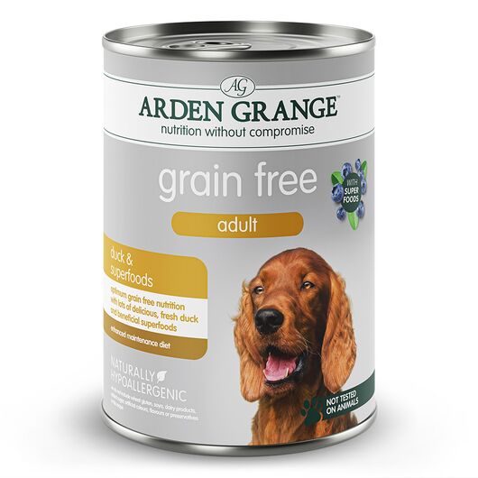 Arden Grange hrana umeda fara cereale pentru caini cu rata si super alimente 395 g