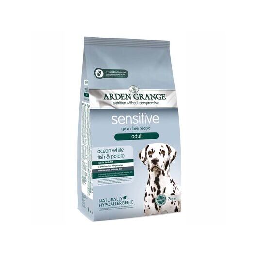 Arden Grange Hrana Sensitive Grain free pentru caini adulti cu peste oceanic proaspat si cartofi 2 kg