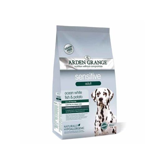Arden Grange Hrana Sensitive Grain free pentru caini adulti cu peste oceanic proaspat si cartofi 6 kg