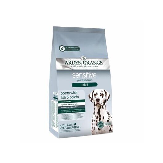 Arden Grange Hrana Sensitive Grain free pentru caini adulti cu peste oceanic proaspat si cartofi 12 kg