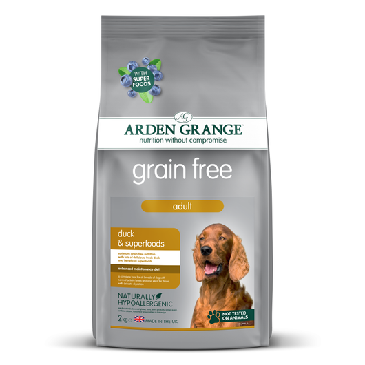 Arden Grange Hrana Sensitive Grain free pentru caini adulti cu rata si super alimente 2 kg