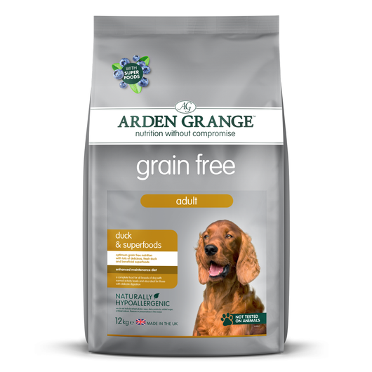 Arden Grange Hrana Sensitive Grain free pentru caini adulti cu rata si super alimente 12 kg