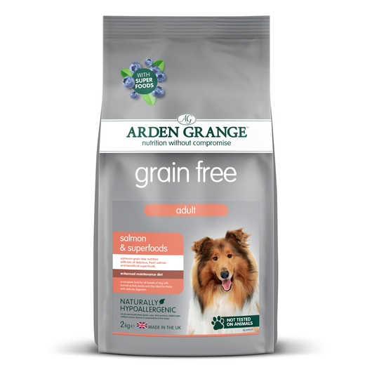 Arden Grange hrana uscata fara cereale pentru caini adulti cu somon si superalimente 2 kg