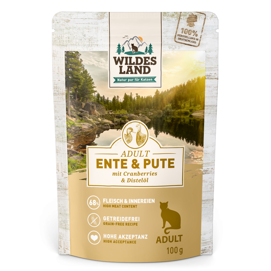 Wildes Land Hrana umeda pentru pisici cu rata, curcan si merisoare 100 g