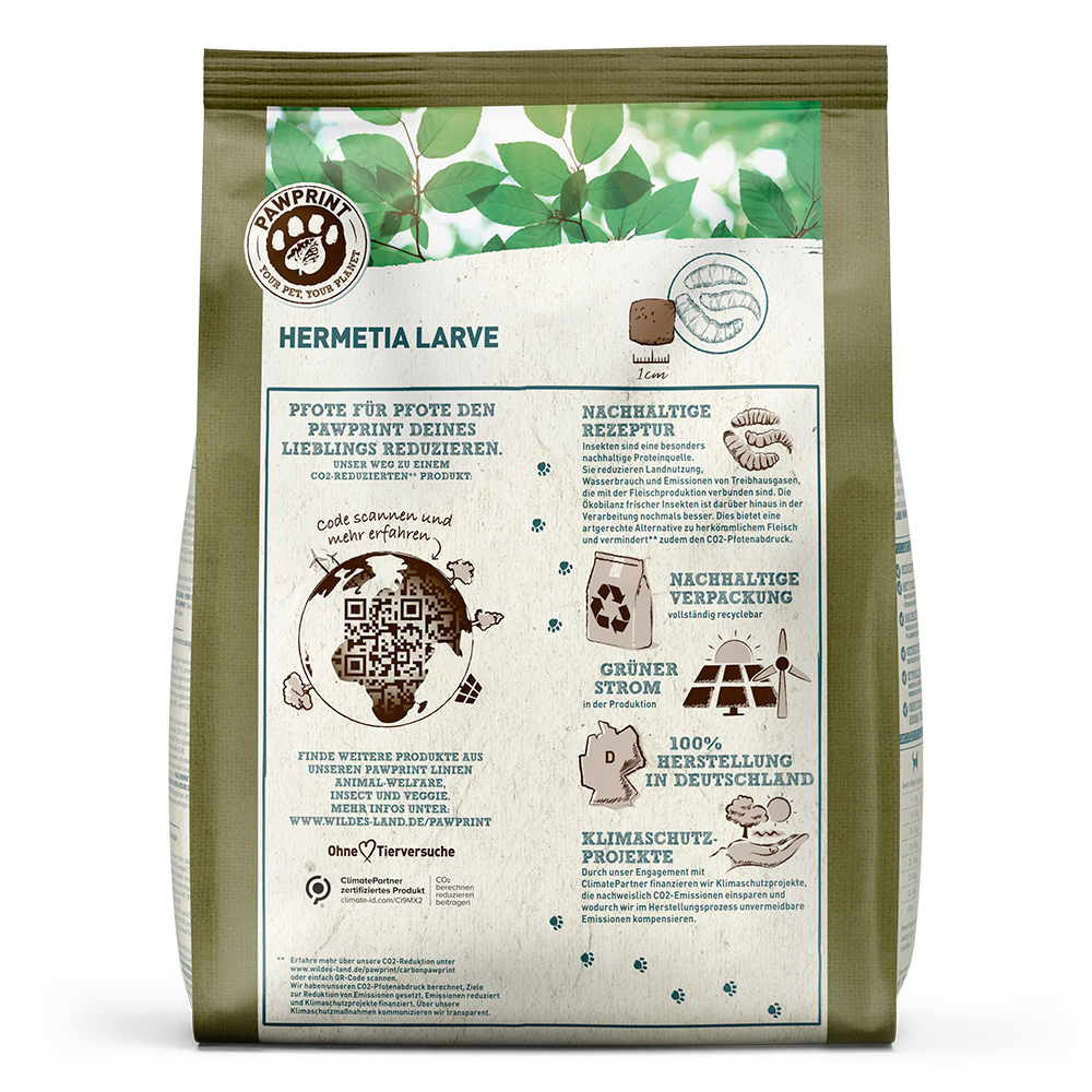 Wildes Land PawPrint hrana uscata pentru caini adulti cu insecte (larve Hermetia)