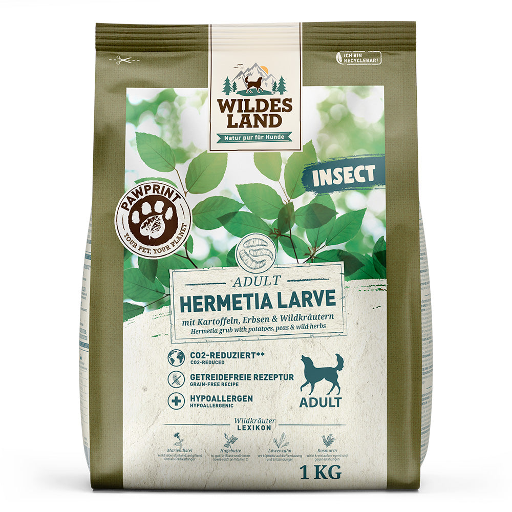 Wildes Land PawPrint hrana uscata pentru caini adulti cu insecte (larve Hermetia)