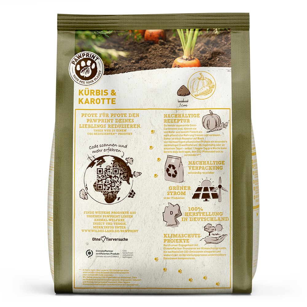Wildes Land PawPrint hrana uscata vegetariana pentru caini adulti cu dovleac si morcov