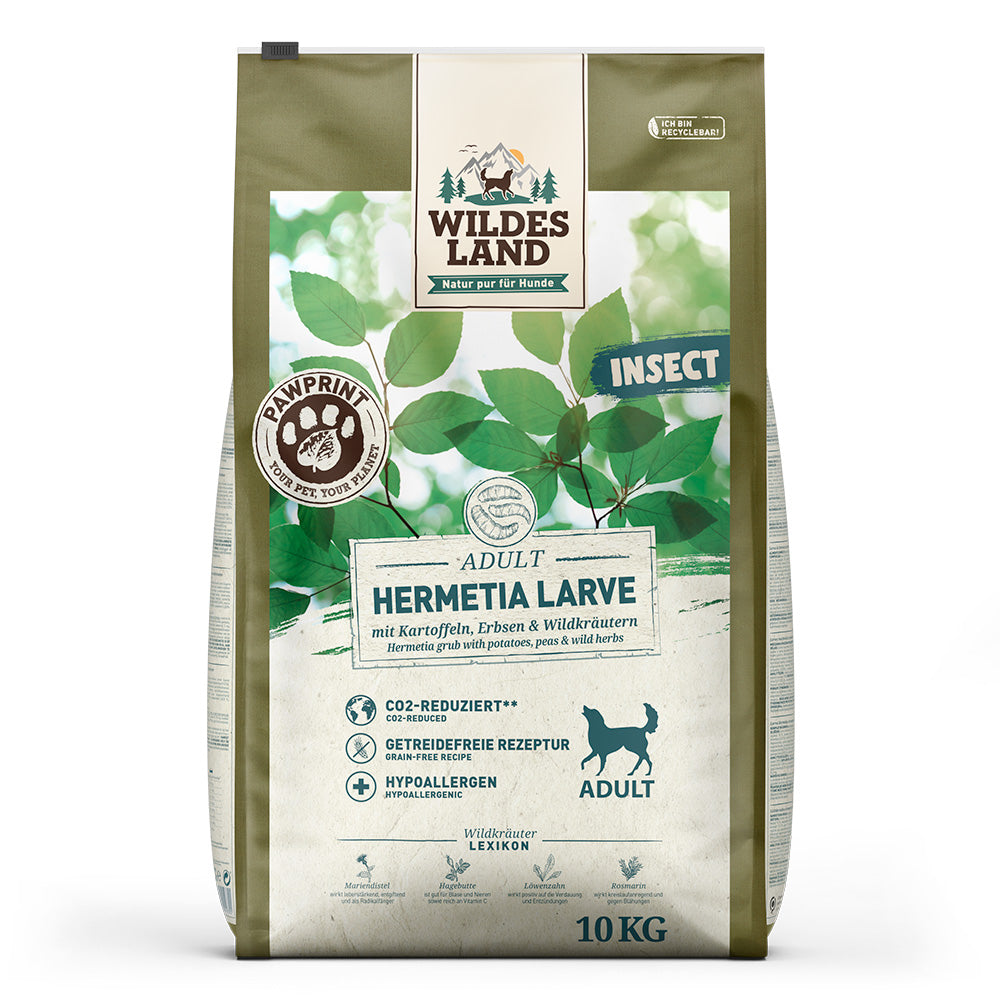 Wildes Land PawPrint hrana uscata pentru caini adulti cu insecte (larve Hermetia)
