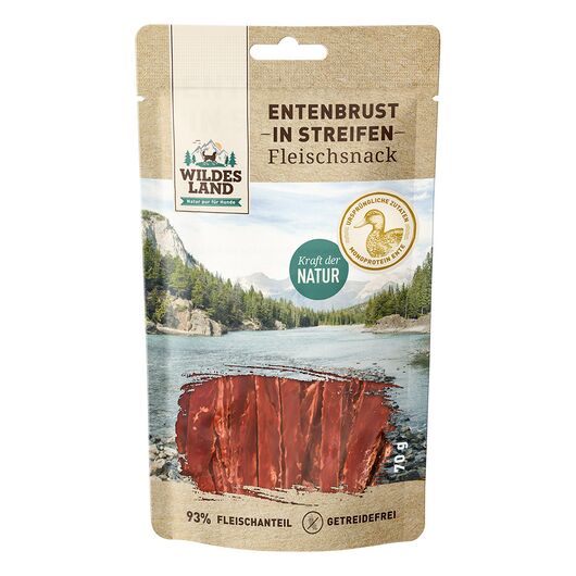 Wildes Land Recompense pentru caini strips din piept de rata 70 g