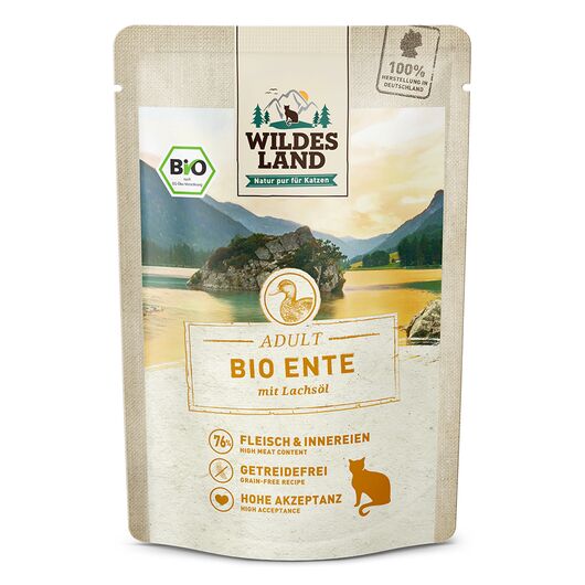 Wildes Land Hrana umeda pentru pisici BIO rata pura cu ulei de somon 85 g