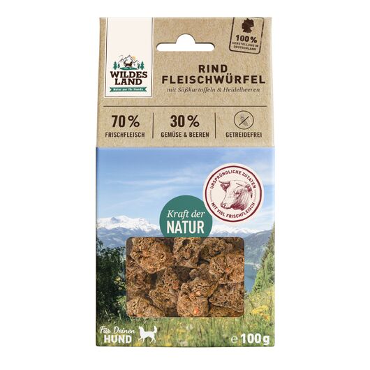 Wildes Land Recompense pentru caini din carne de vita cuburi 100 g