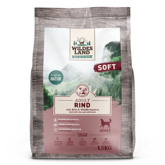 Wildes Land Hrana semiumeda pentru caini cu vita si orez 1.5 kg