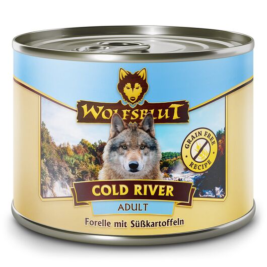 Wolfsblut hrana umeda pentru caini Cold River Adult cu pastrav si cartofi dulci 200 g