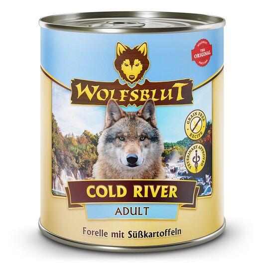 Wolfsblut hrana umeda pentru caini Cold River Adult cu pastrav si cartofi dulci 800 g