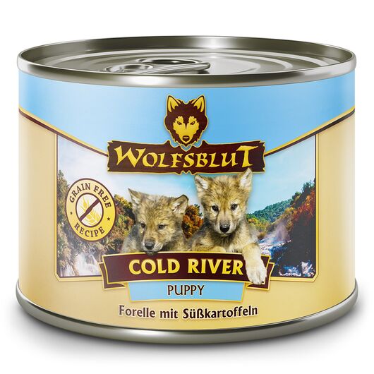 Wolfsblut hrana umeda pentru caini Cold River Puppy cu pastrav si cartofi dulci 200 g