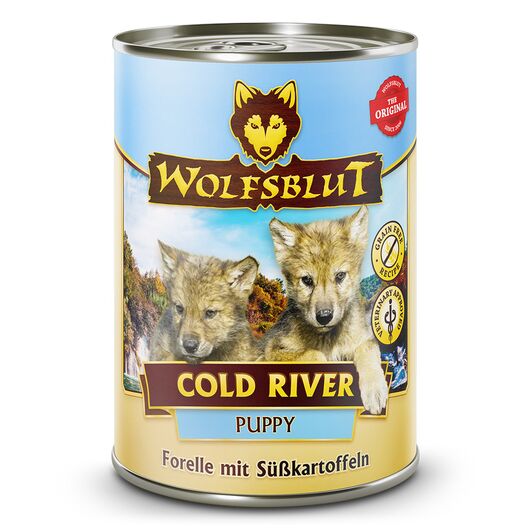 Wolfsblut hrana umeda pentru caini Cold River Puppy cu pastrav si cartofi dulci 395 g